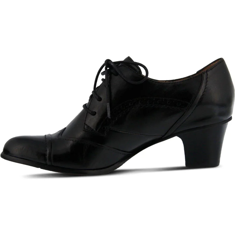 Black Vintage Lace up Wingtip Oxford Heels with Round Toe Vdcoo