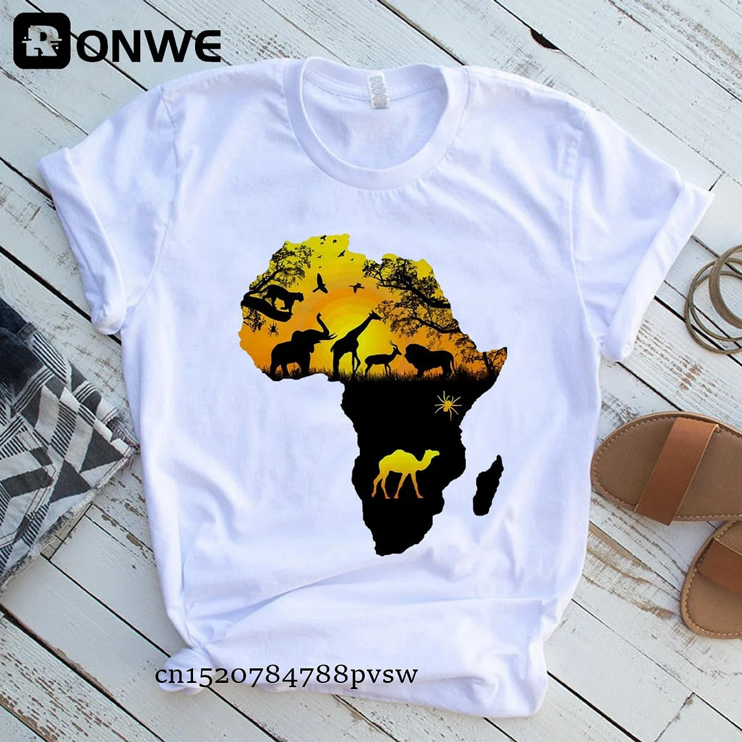 Africa Map Graphic Women T-shirts 2021 Summer Harajuku Female Tops Tee Girl White Printed Clothes Streetwear,Drop Ship