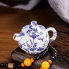 Windproof Pink Flame Blue And White Porcelain Handle Teapot Lighter Decompression Rotation
