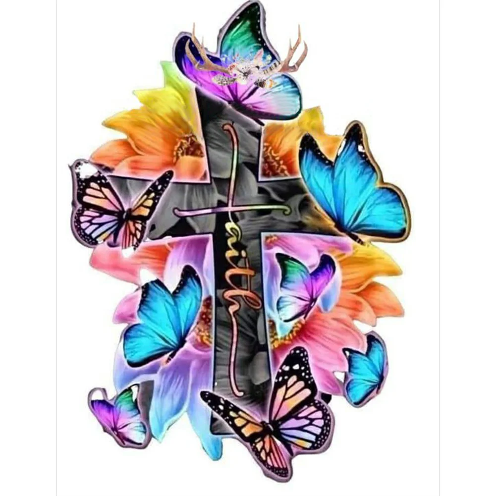 Diamond Painting - Full Square Drill - Butterfly on Cross(20*30 - 50*70cm)