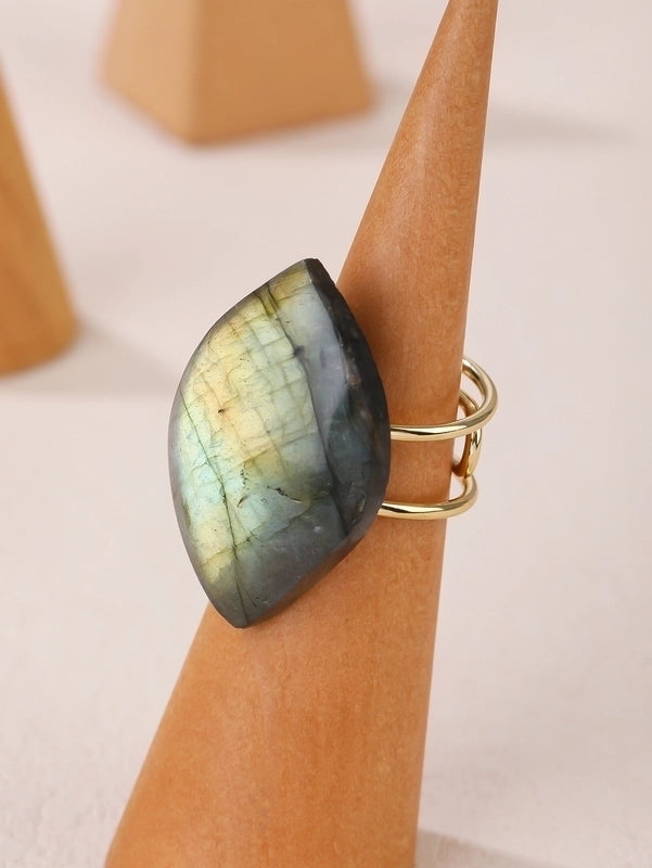 Hip-Hop Punk Irregular Labradorite Asymmetrical Irregular Labradorite Women’s Open Rings