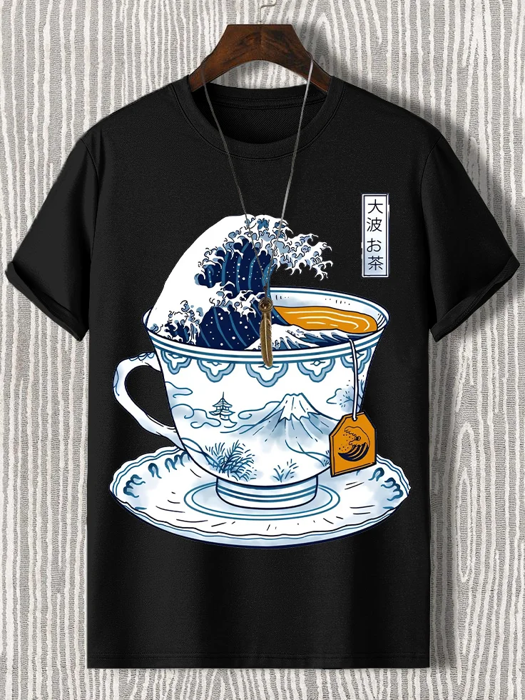 Men's Wave Art In A Teacup Japanese Art Print Cotton Casual T-Shirt
