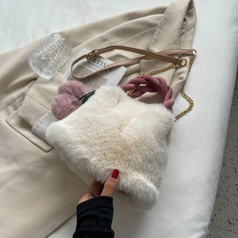 էѧӧܧ 2021 Luxury Designer Bucket bag Women Handbags Faux Fur Plush Shoulder Bags Crossbody Bag Clutch Purse Sweet Cute