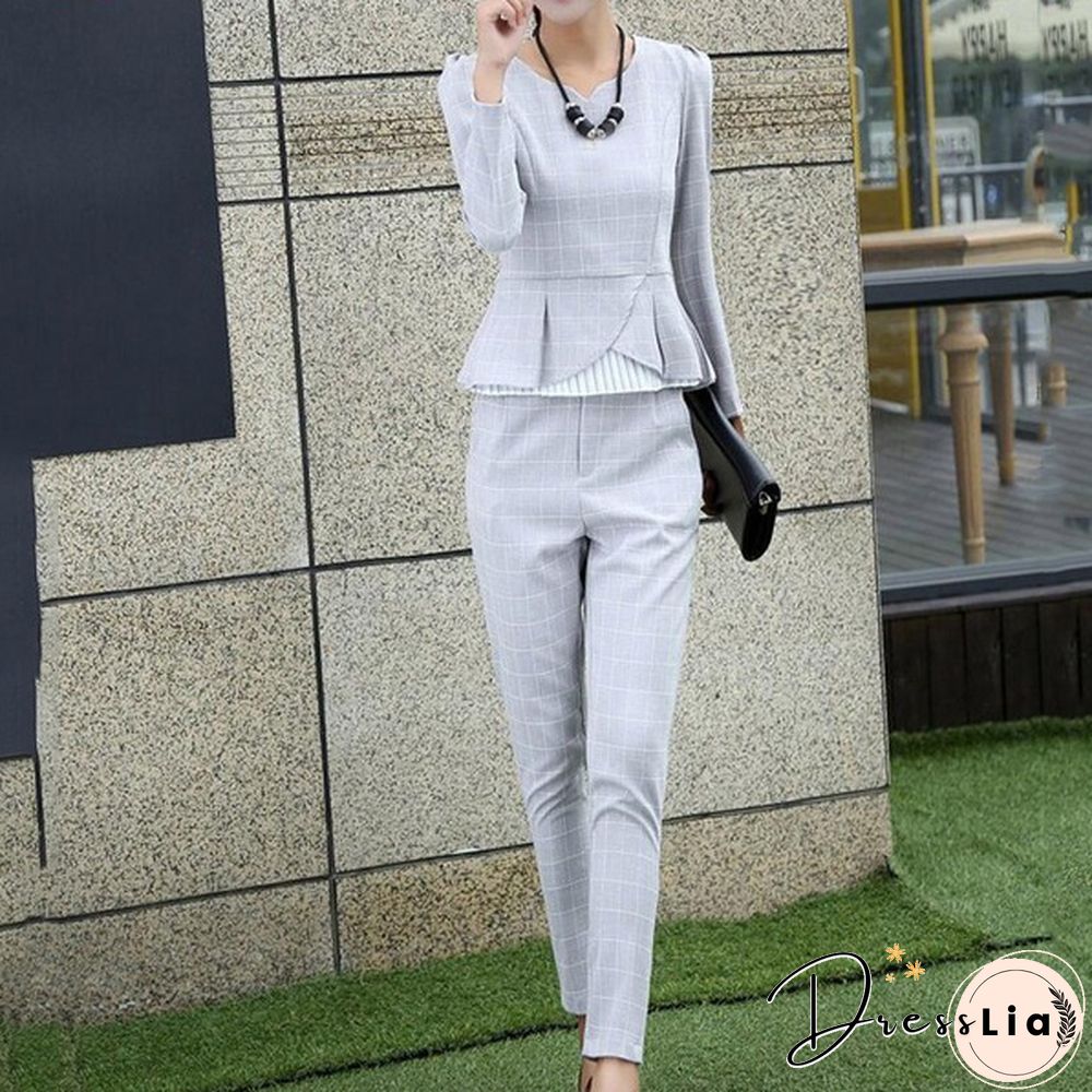 Women 2 Piece Set Matching Sets For Women Casual Outfits Womens Long Shirt Long Trousers Plaid 2 Sets Suits Office Lady Workwear