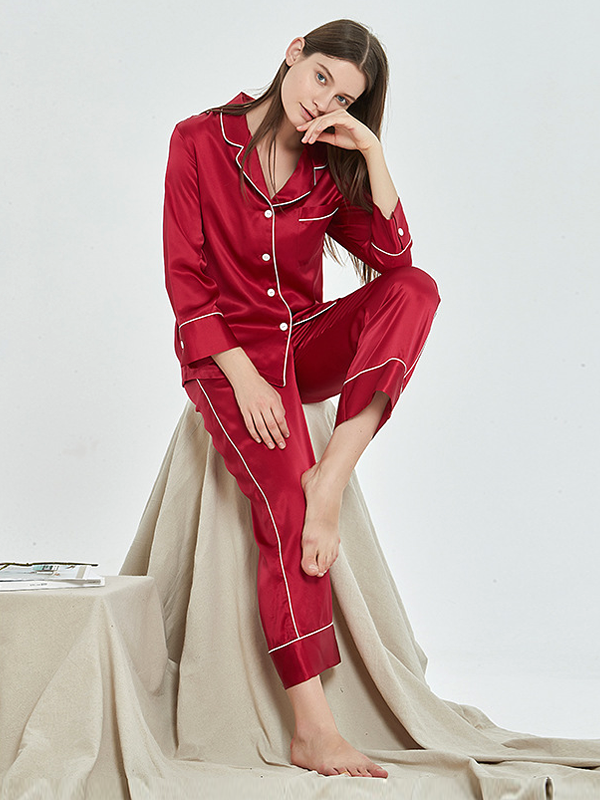 22 Momme French Design Long Silk Pajama Set
