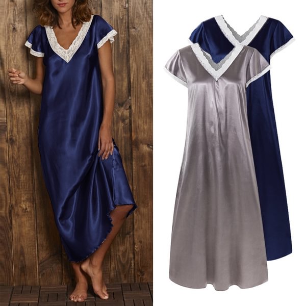 ZANZEA Women Long Nightwear Dress Short Sleeve V-Neck Lace Summer Dress Ladies Nightgowns Plus Size - BlackFridayBuys