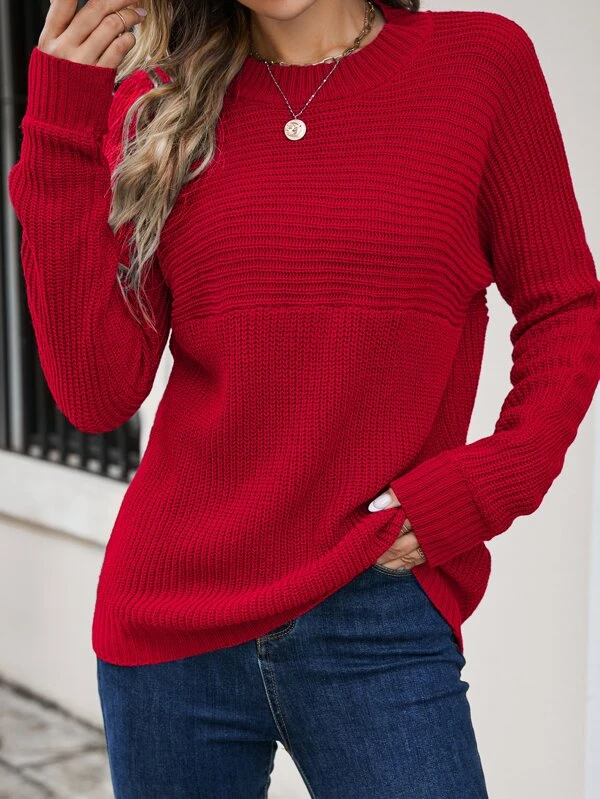 Elegant Round Neck Cotton Long Sleeve Sweater