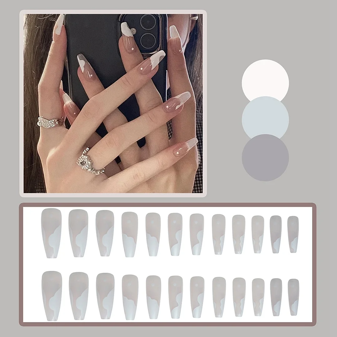 24pcs Fake nails with Dark Galaxy designs Press On Nails Full Cover French Ballerina False Nails Detachable Artificial Nail Tips-Nail Inspo