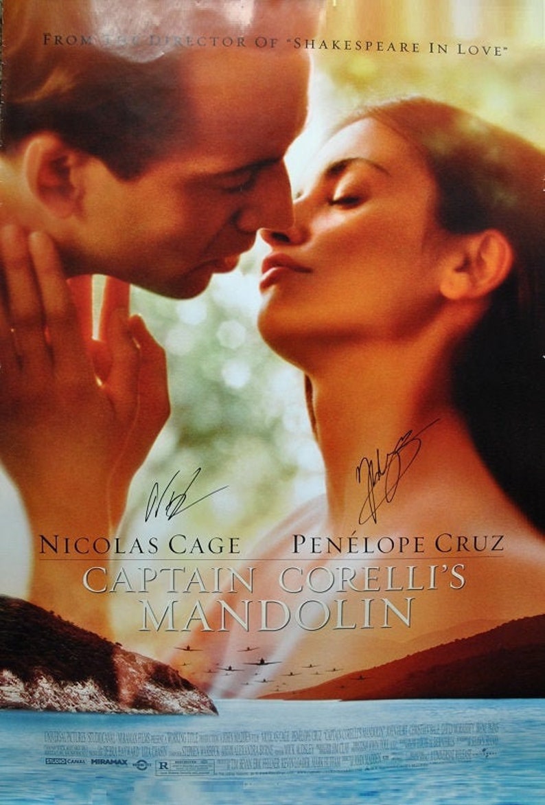 CAPTAIN CORELLIS MANDOLIN Signed Movie Poster x2 Nicholas Cage, Pinelope Cruz 27x 40 wcoa