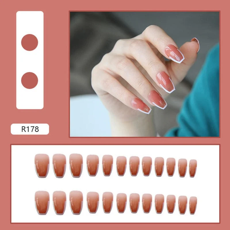 24pcs Multi-Type Wear Short Paragraph Fashion Wearable Manicure Ballerina False Nails Detachable Full Cover Coffin Fake Nail Art-Nail Inspo