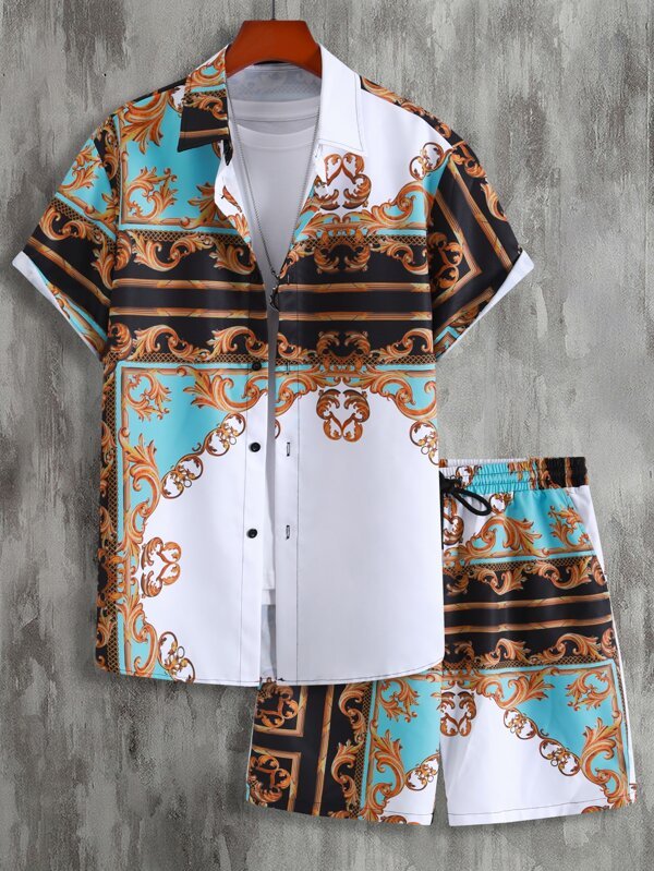 Men Random Baroque Print Shirt & Shorts