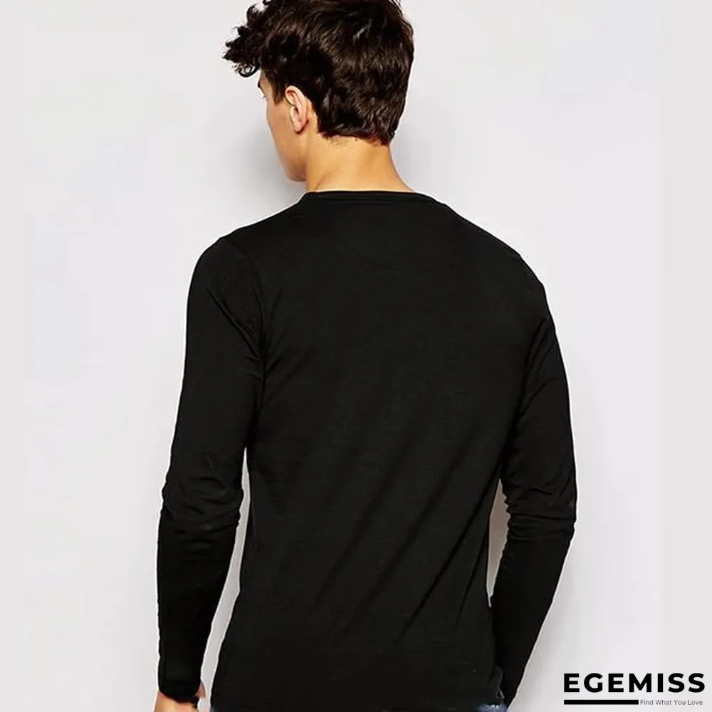 Autumn Men's Round Collar Pure Color T-Shirt | EGEMISS