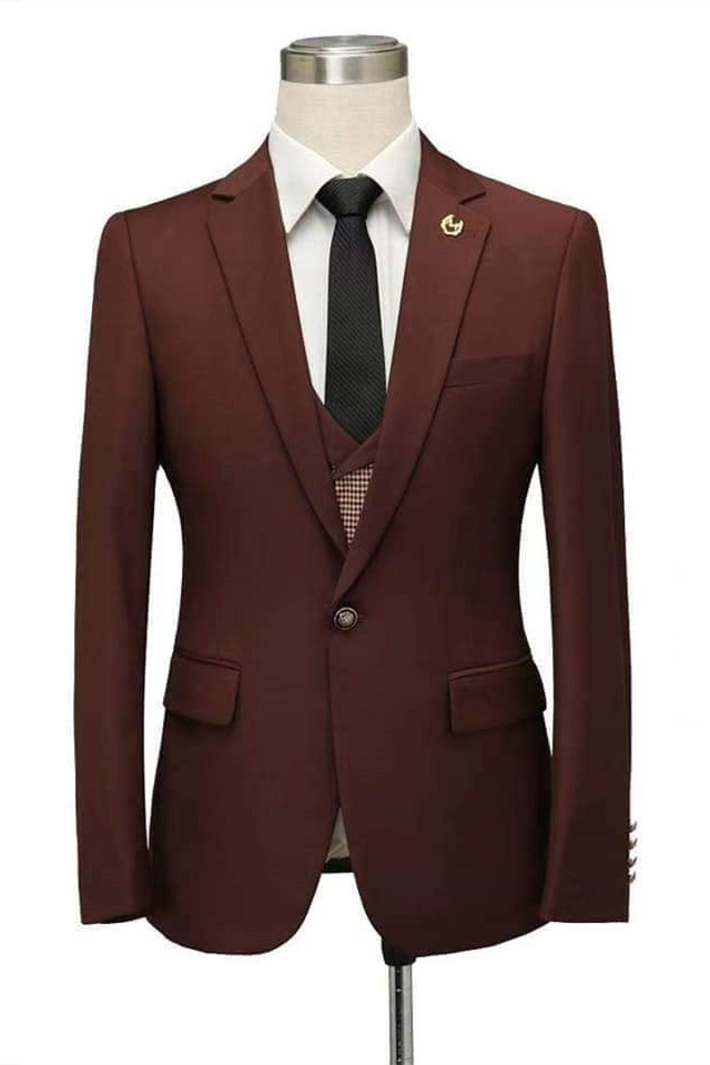 Bellasprom Burgundy Notched Lapel Fitted Wedding Suit For Men Bellasprom