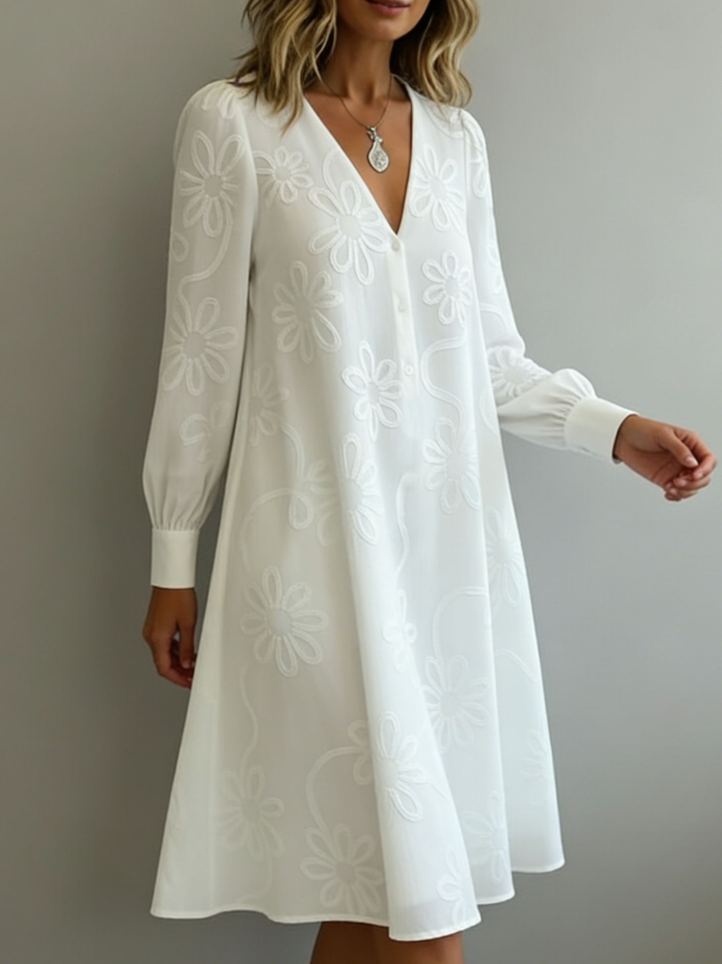 Vintage Elegant V-neck Floral Embroidery Dress