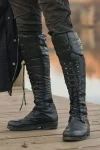 Men's Medieval Knee High Boots Cross Strap Lace Up Tall Shoes 