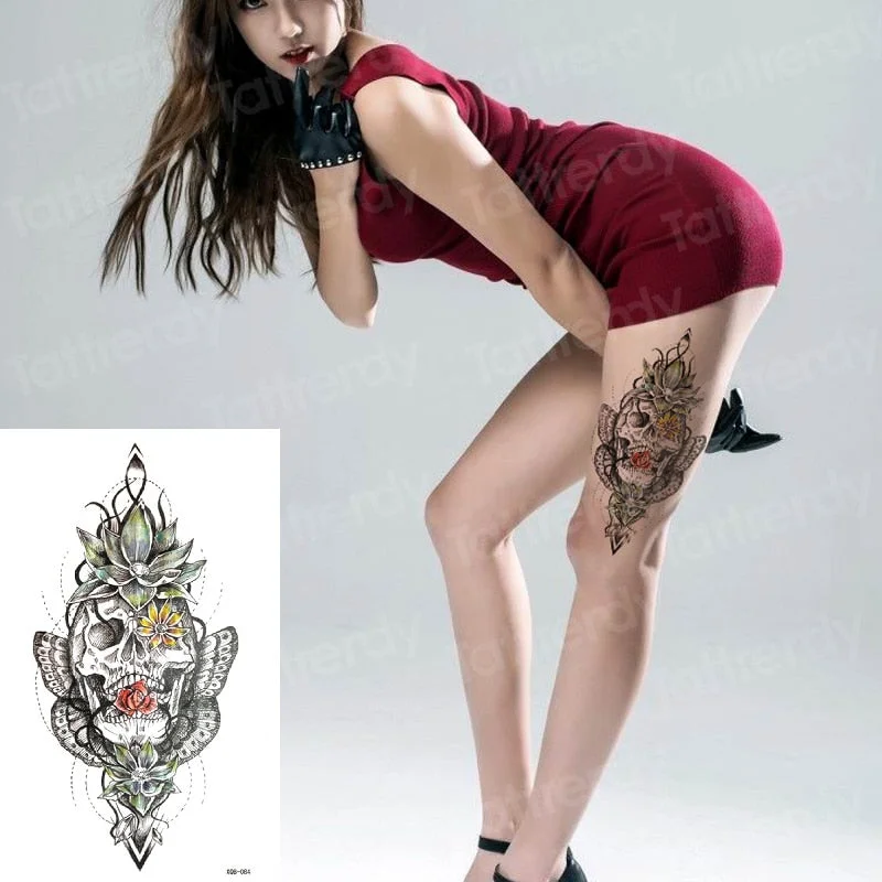 Snake Flower Rose Waterproof Temporary Tattoo Sticker Flash Tattoo Lace Fox Lion Body paint Arm Fake Sleeve Tattoo Women Mermaid