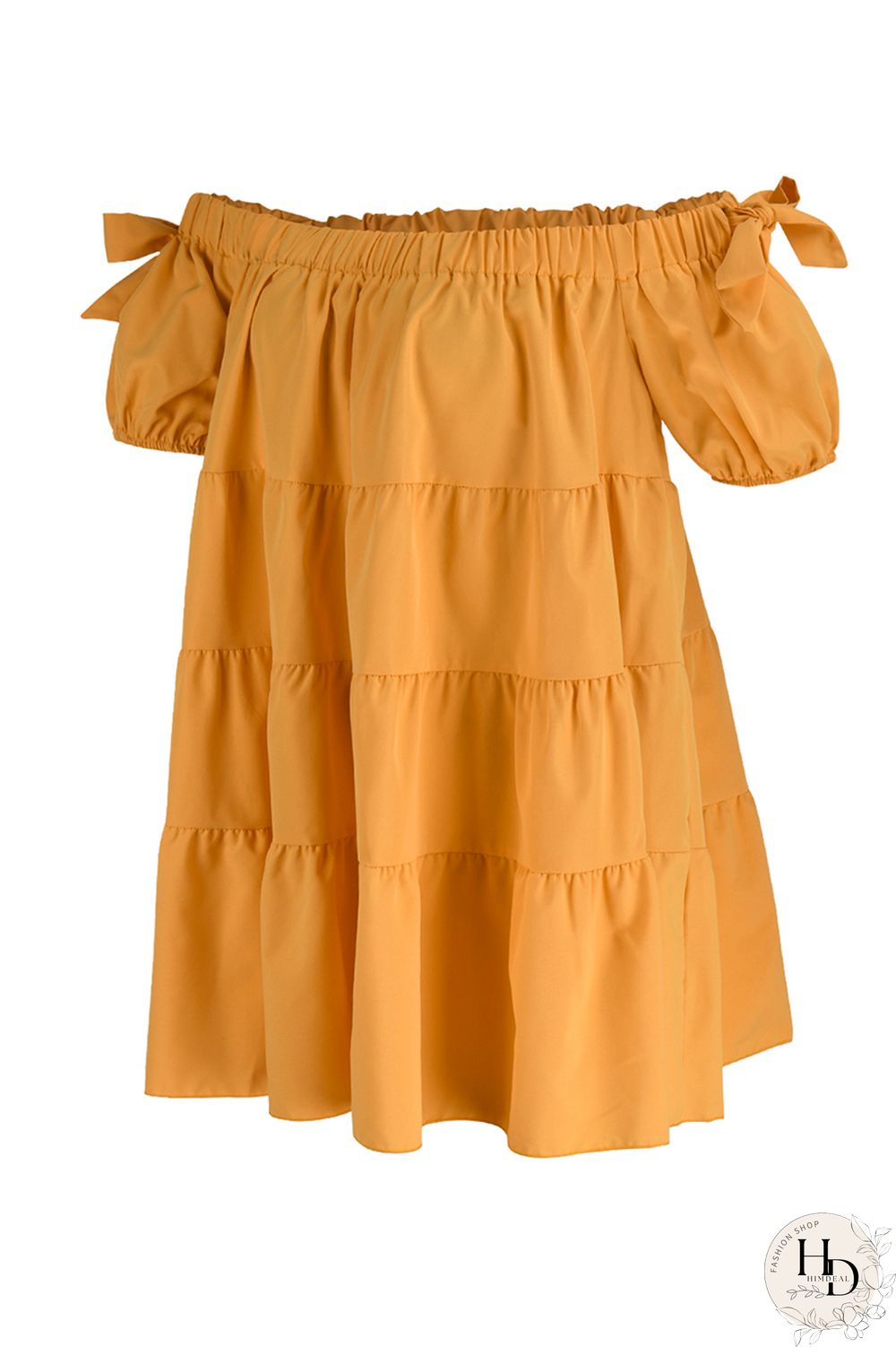 Orange Sexy Casual Solid Patchwork Backless Off the Shoulder Short Sleeve Dress