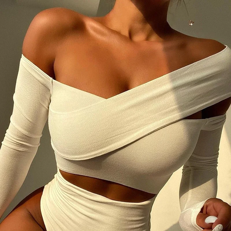 Hawthaw Women Fashion Autumn Long Sleeve Hollow Out Bodycon T Shirt Tops Bodysuit 2021 Fall Clothes Wholesale Items Streetwear