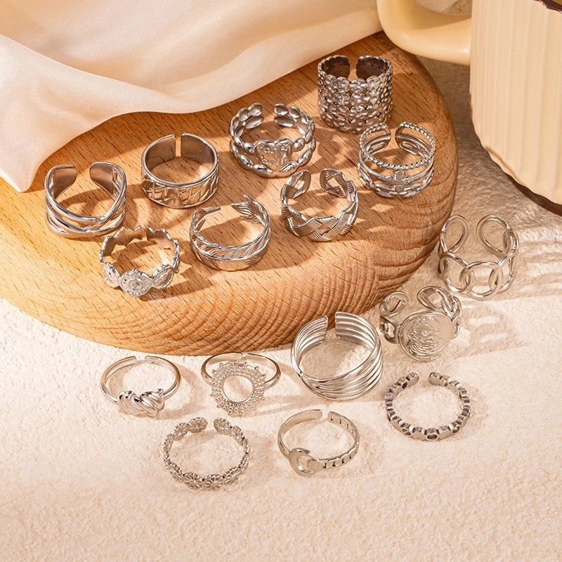 Lady Geometric Heart Shape Flower Titanium Steel Plating Open Rings