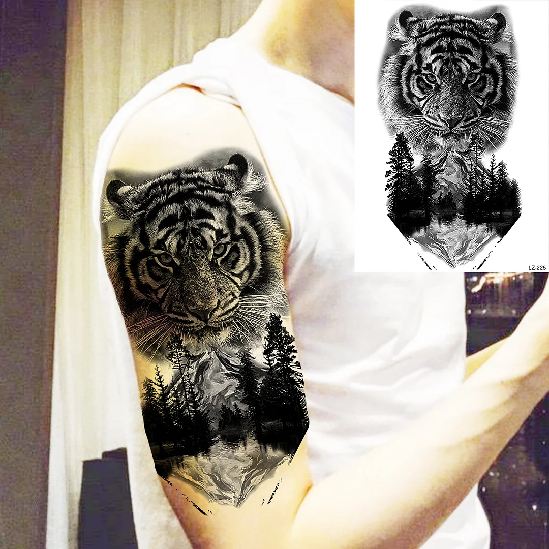 Sdrawing High Quality Lion Tiger Temporary Tattoos For Men Boys Realistic Fake Black Waterproof Tattoos Decal For Adult Party Supplies