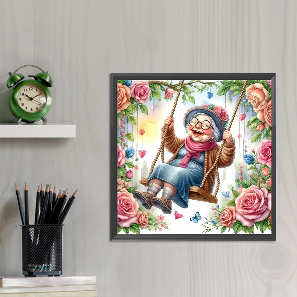 Diamond Painting - Full Round Drill - Swing Old Lady(Canvas|30*30cm)