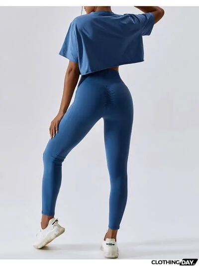 Cropped Round Neck Short Sleeve Active Top