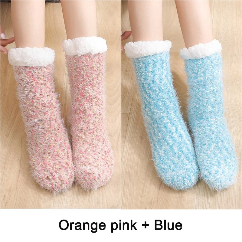 2PCS Warm Floor Socks Women Winter Socks Thick Plush Non-slip Female Sleeping Home Sox Christmas Gifts Harajuku Design for Girls