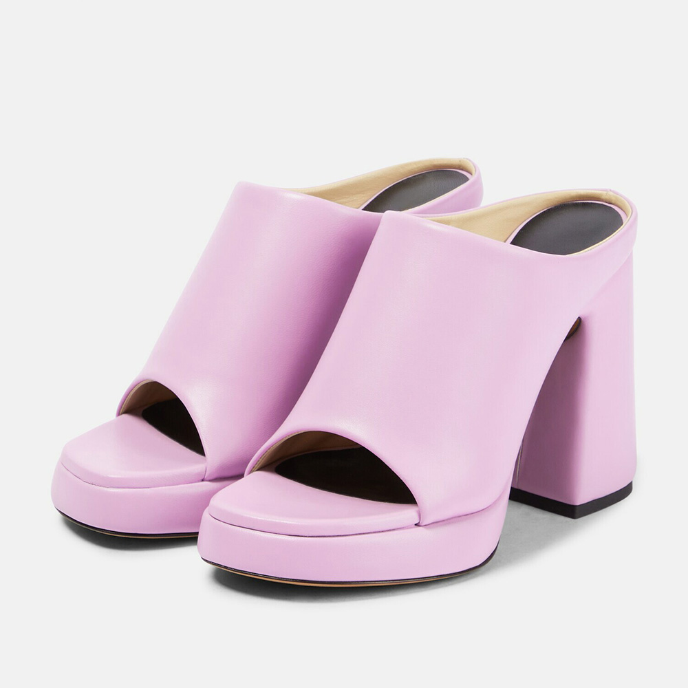 Lavender Purple Square Toe Platform Chunky Heel Mule Shoes for Women Nicepairs