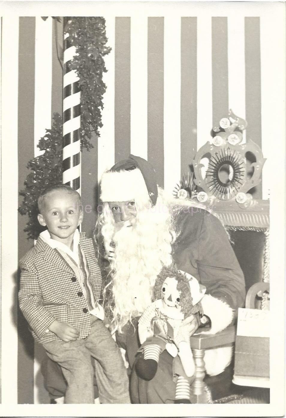 Santa Claus And Friend 5 x 7 FOUND CHRISTMAS Photo Poster painting Vintage BOY bw Portrait 011 2