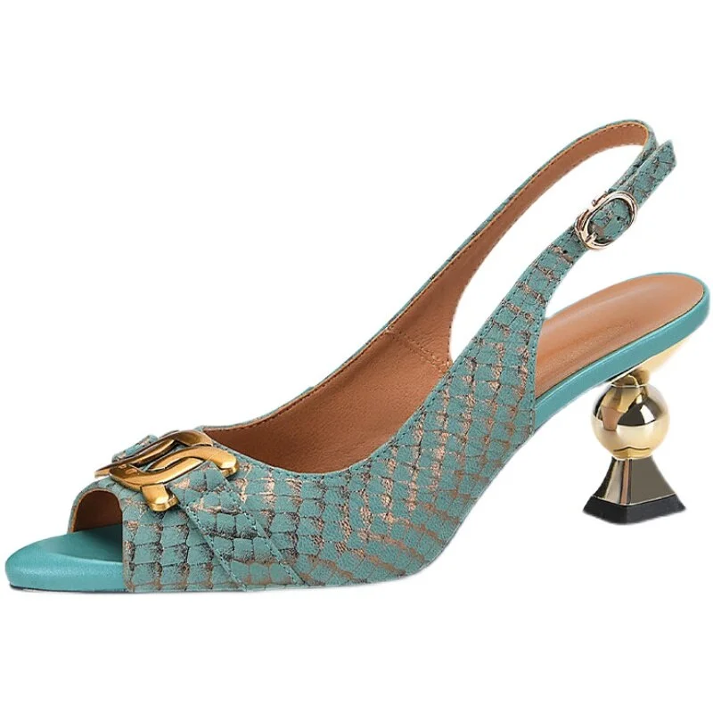 Lourdasprec  Skin Snake Pattern Fish Mouth Sandals for Women 2023 New Summer Fashion Versatile High Heels for Women