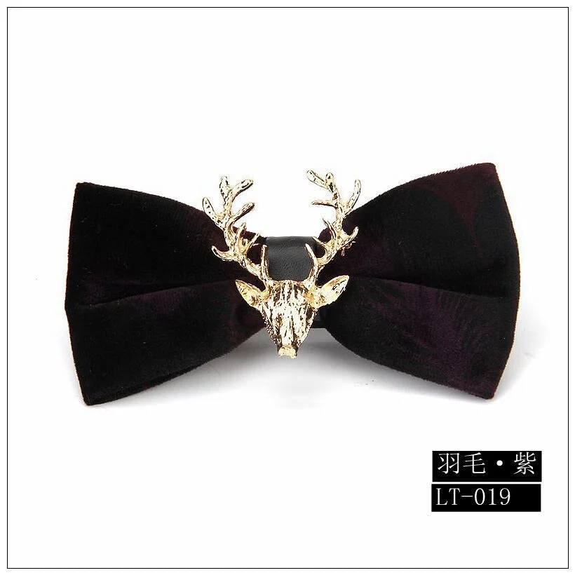 High end Fashion Men's Gold Velvet Bowtie Christmas Metal Elk Head Wedding Luxury Bow Ties Trendy Collar Jewelry Gifts for Men