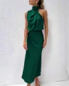 Long Formal Satin Dress Mock Neck High Neck Evening Dress