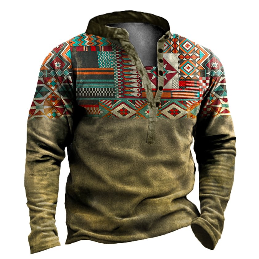 Men's Outdoor Ethnic Pattern Stitching Tooling Sweatshirt