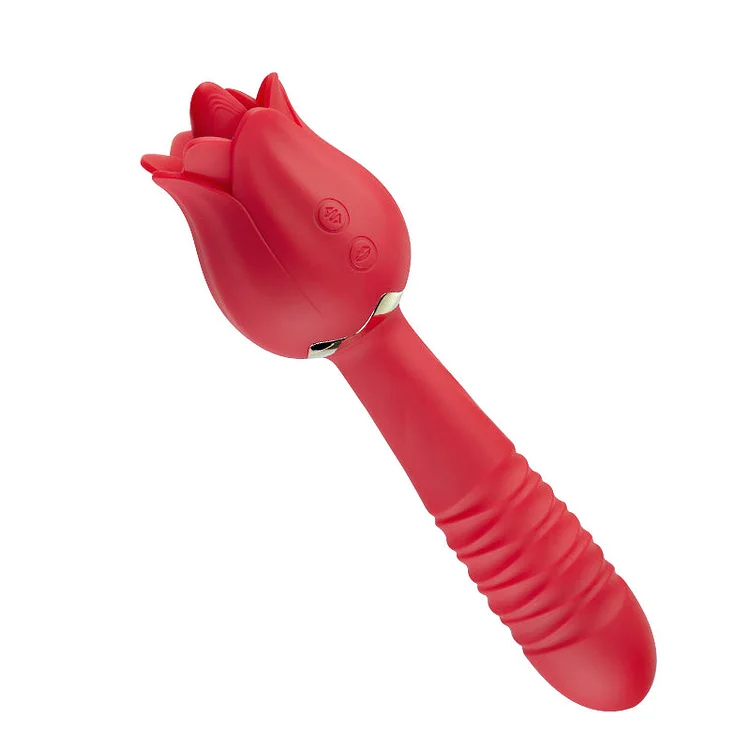 Red Rose Low Noise 5 Thrusting & Vibrating 7 Tongue Licking Vibrator