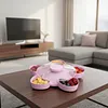 Divided Spinning Snack Serving Tray 5-Compartment Rotating Round Snackle Box Container with Lid for Chips and Dip Nut Candy Fruit Party Picnic
