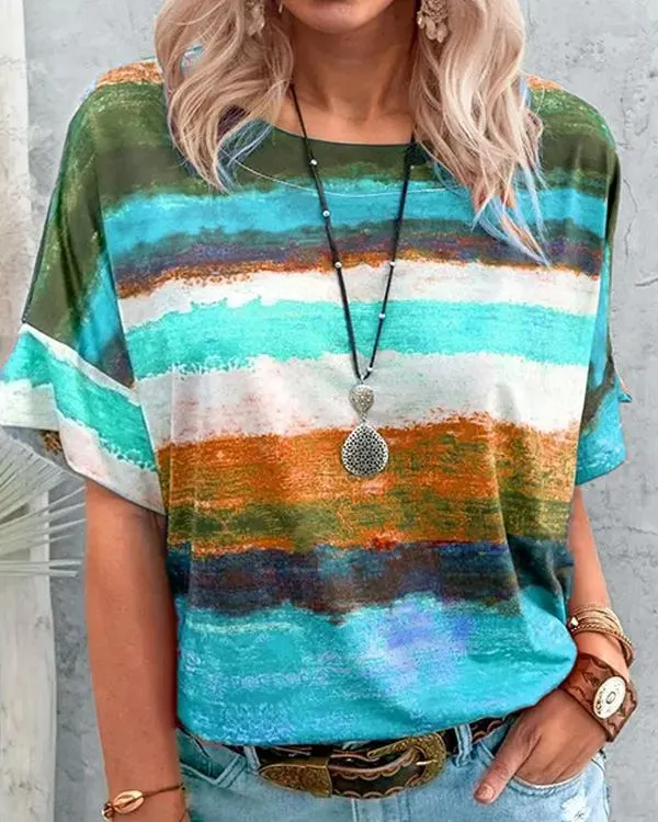 Contrast Watercolor Striped T-shirt