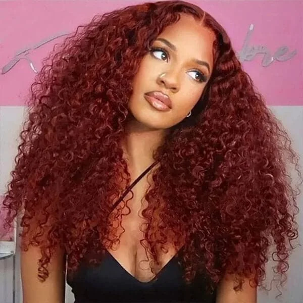 XSYWIG Reddish Brown Deep Curly Hair 13x4 Lace Front Wig #33 Colored Wigs