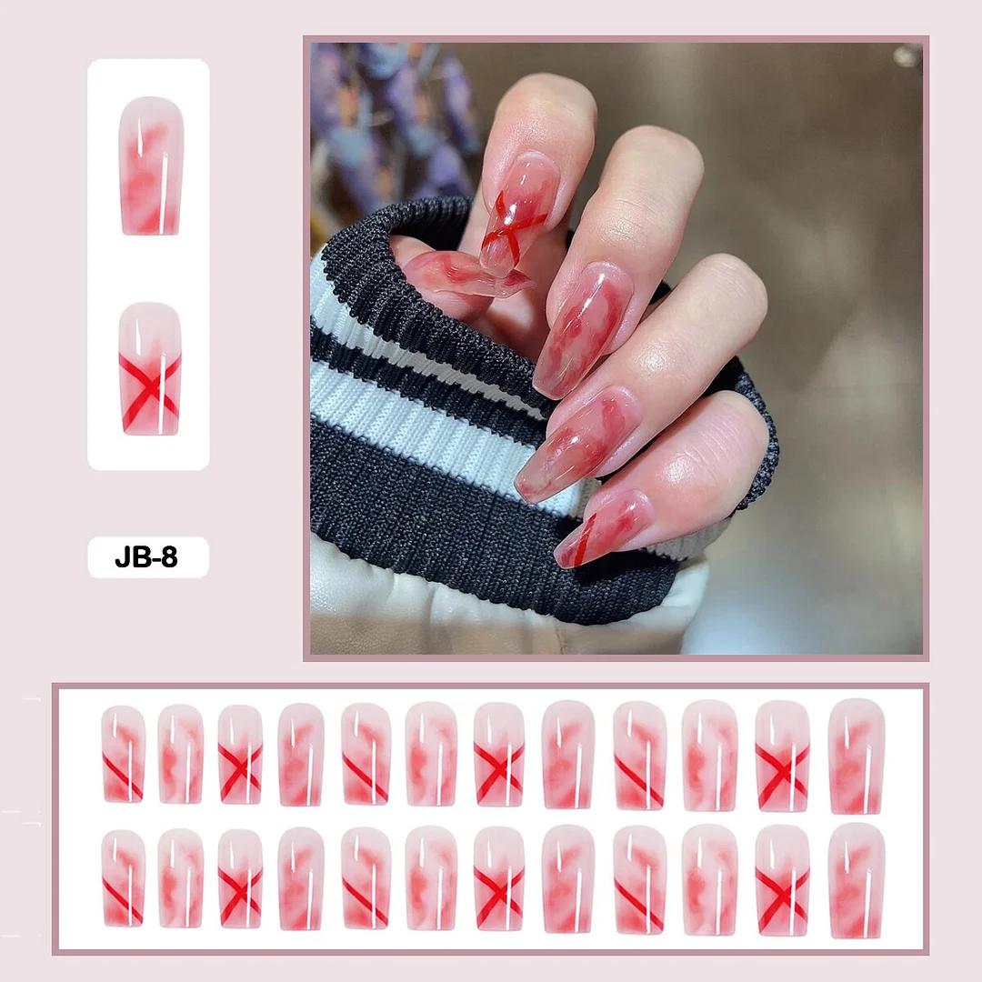 24pcs Gradient Long Trapezoidal Ballet Wearable False Nails Nail Art Fake Nails With Glue And Wearing Tools-Nail Inspo