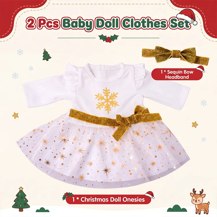 Christmas Snowflake Doll Dress Set for 12&ndash;16" Silicone Baby Dolls