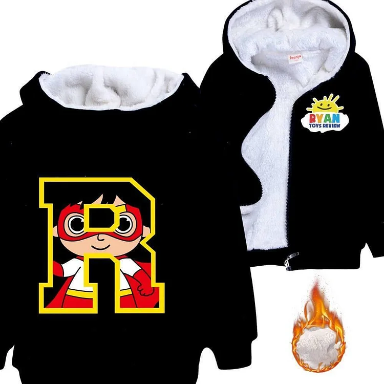 Red Titan R Print Girls Boys Fleece Lined Zip Up Winter Cotton Hoodie-Mayoulove