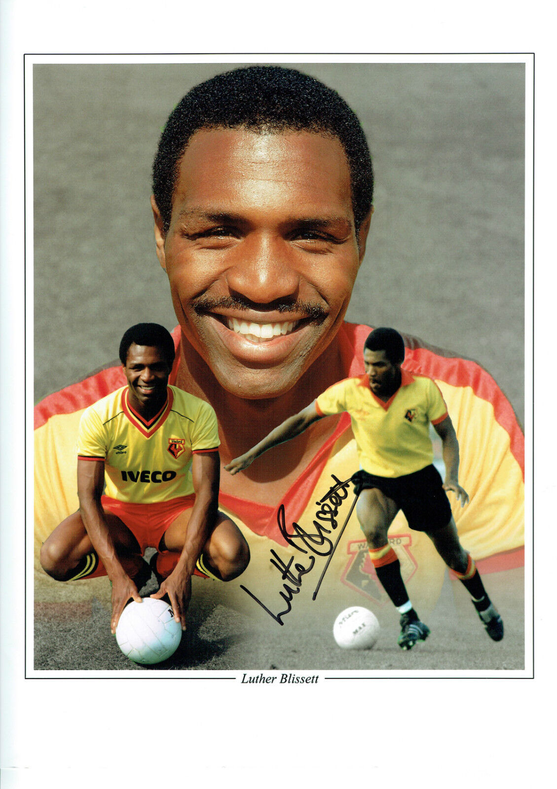 Luther BLISSETT Signed Autograph 16x12 Watford Legend Portrait Photo Poster painting AFTAL COA