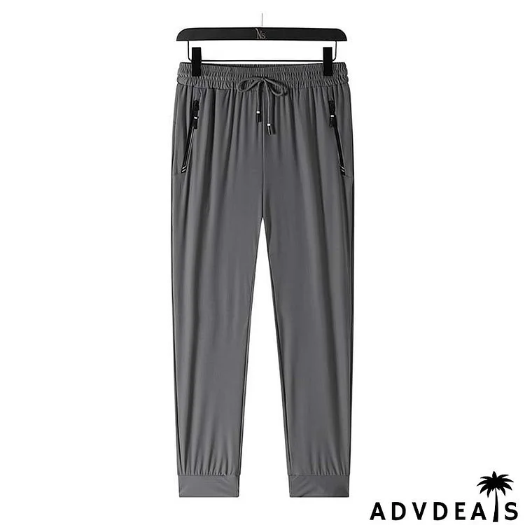 Men Fashion Casual Basic Versatile Solid Color Ice Silk Plus Size Jogger Pants