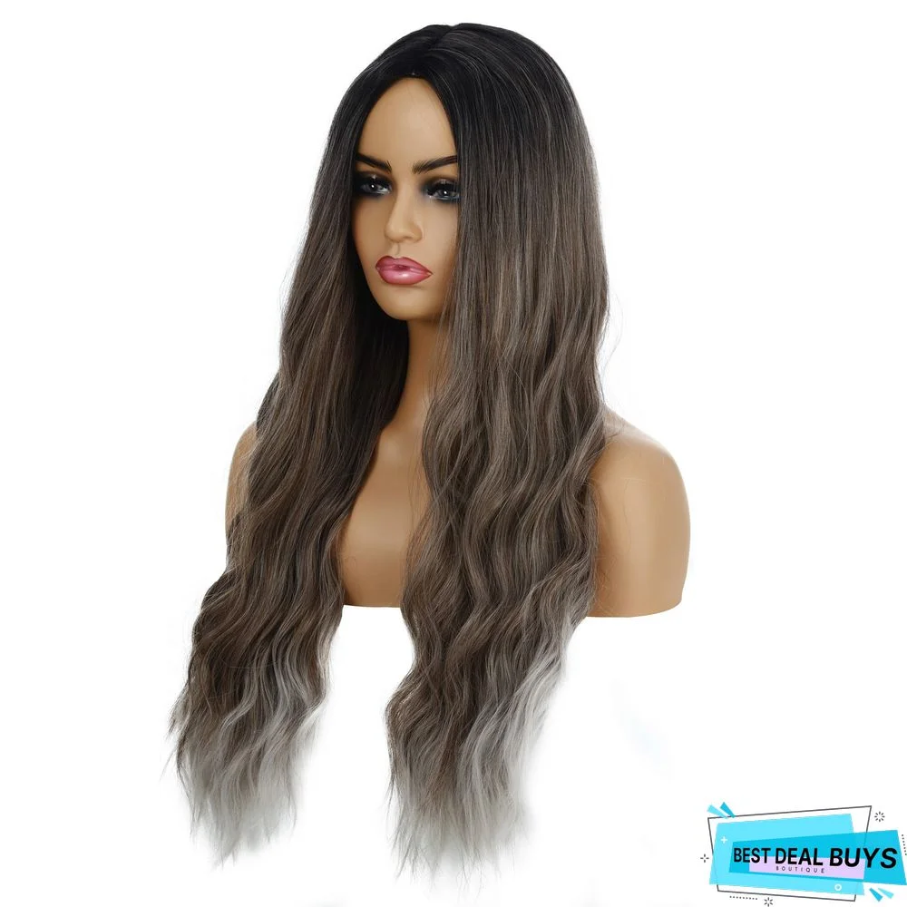 Foreign Trade Long Curly Hair with Wavy Hair Caps For Women's Chemical Fiber Hair Caps