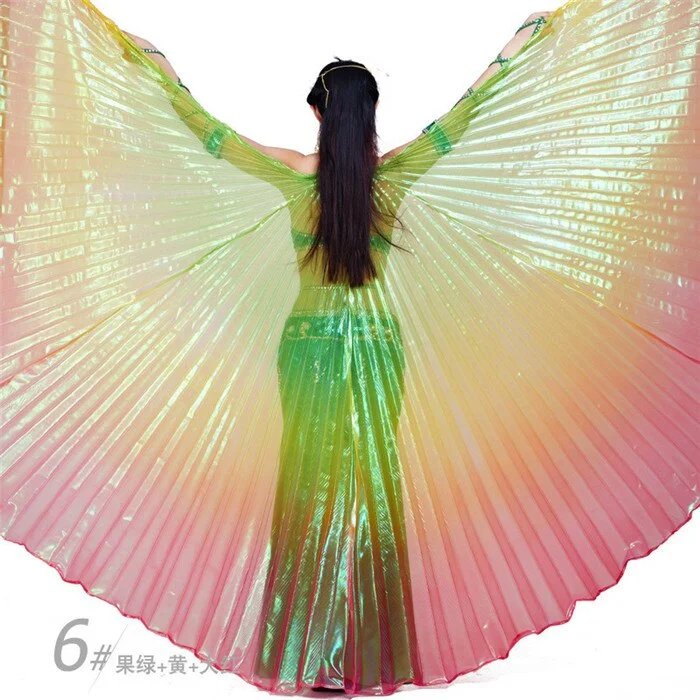 Uveng Transparent Shawls Women Belly Dance Cloak Stage Performance Clothing Colorful Butterfly Wings Lady Costume Accessories