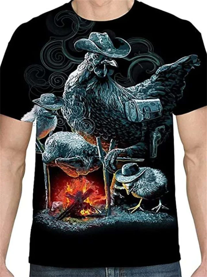 Men's T shirt Tee Funny T Shirts Animal Graphic Prints Chicken Round Neck A B C D F 3D Print Daily Holiday Short Sleeve Print Clothing Apparel Cute Designer Cartoon Casual-Cosfine