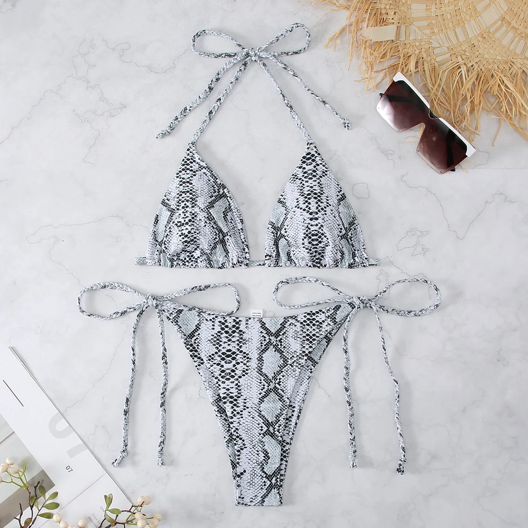 Mongw Mongw New Multi-Color Swimsuit Leopard Print Split Swimsuit Female Tie-Dye Hanging Neck Bikini