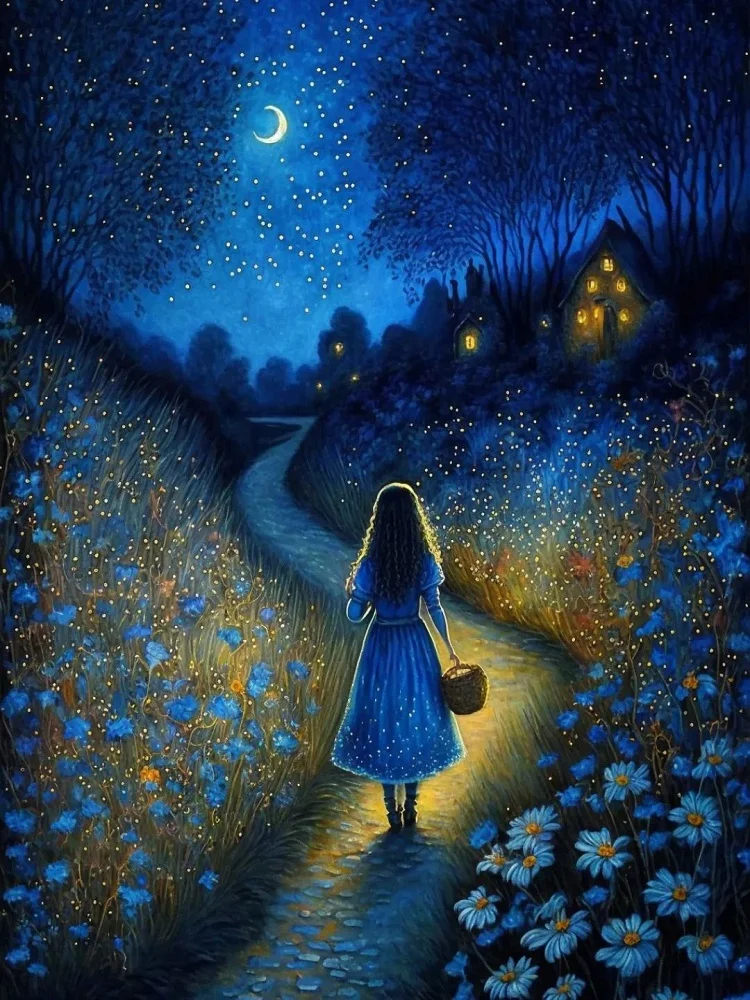 Girl Under The Stars 30*40CM (Canvas) Full Round Drill Diamond Painting gbfke