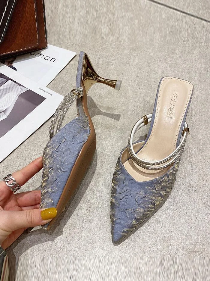 Fashion bag pointed stiletto two-wear high-heeled half slippers