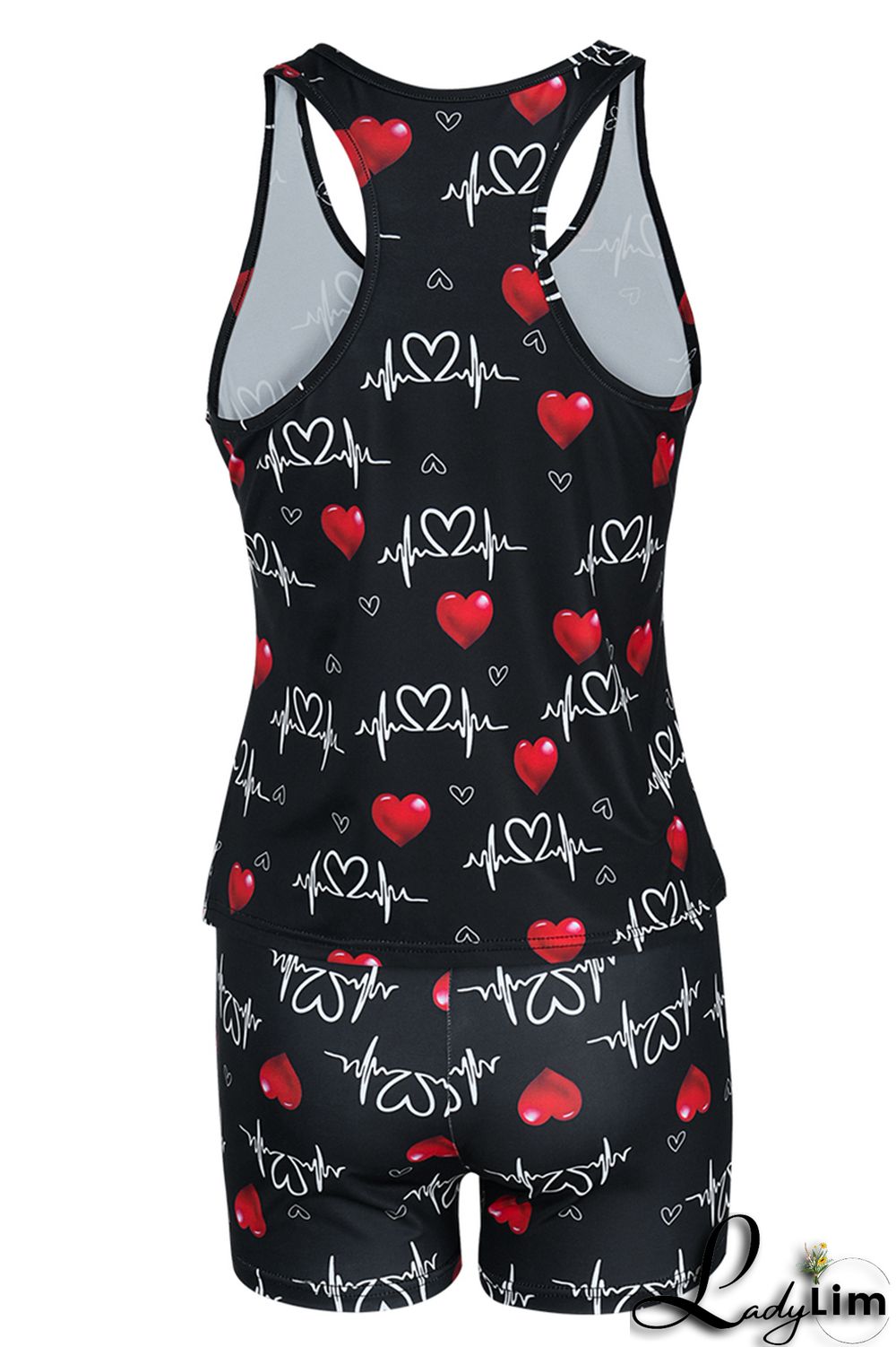 Black Pink Fashion Casual Print Basic U Neck Sleeveless Two Pieces