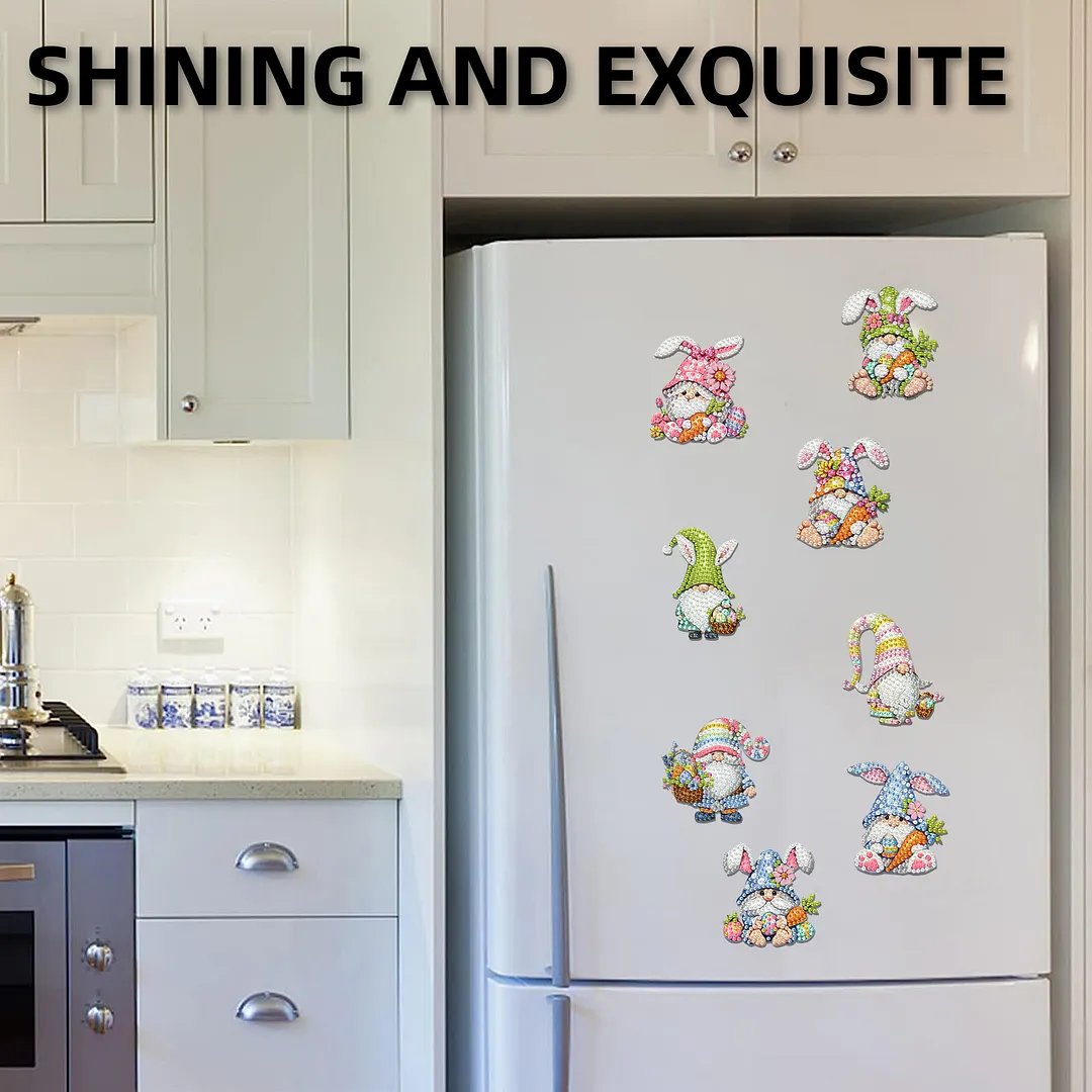 8pcs Easter Goblin Bunny 2D Acrylic DIY Diamond Painting Magnetic Refrigerator Sticker Set Special-Shaped Diamond Fridge Magnet Refrigerator Sticker Crystal Art Craft for Adults Home Decors